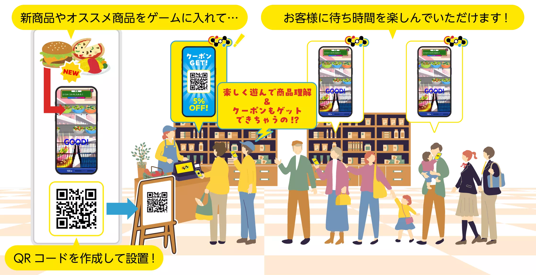 「ぴん！とゲームズ」待ち時間を“楽しい接点”に変えて満足度アップの画面イメージ